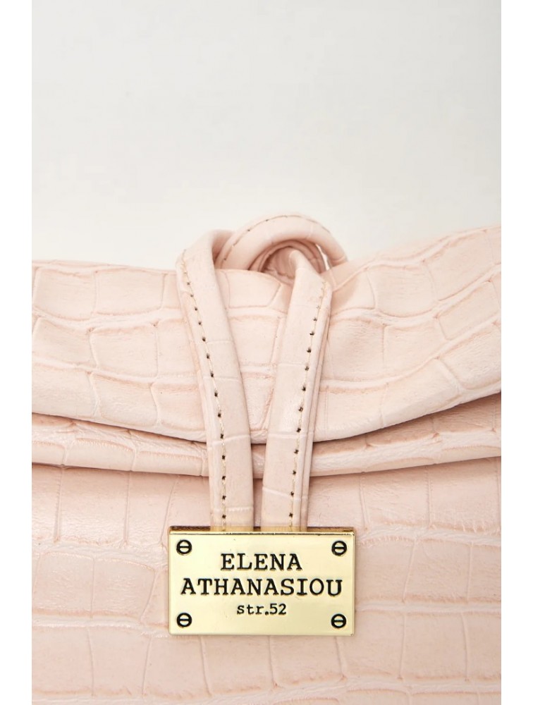 ELENA ATHANASIOU Downtown Lunchbag Croco Baby Pink Κροκό Ροζ Τσαντάκι