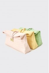 ELENA ATHANASIOU Downtown Lunchbag Croco Baby Pink Κροκό Ροζ Τσαντάκι