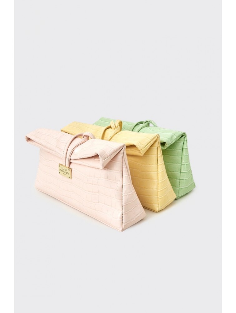 ELENA ATHANASIOU Downtown Lunchbag Croco Baby Pink Κροκό Ροζ Τσαντάκι