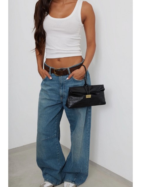 ELENA ATHANASIOU Downtown Lunchbag Croco Black Μαύρο Κροκό Τσαντάκι
