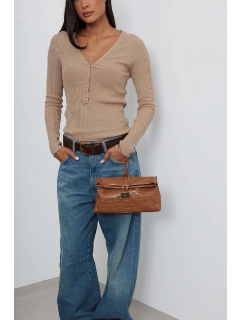 ELENA ATHANASIOU Downtown Lunchbag Croco Cognac Κροκό Κονιάκ Τσαντάκι
