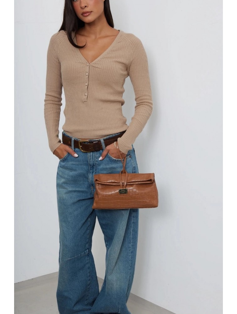 ELENA ATHANASIOU Downtown Lunchbag Croco Cognac