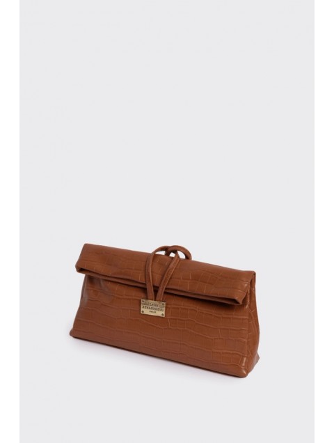 ELENA ATHANASIOU Downtown Lunchbag Croco Cognac Κροκό Κονιάκ Τσαντάκι