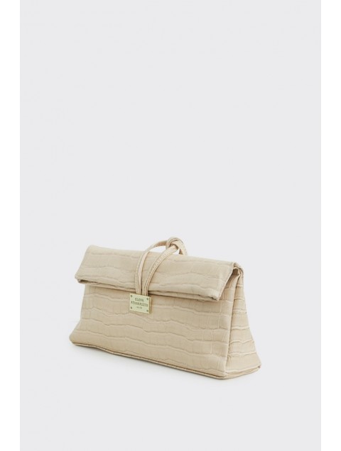 ELENA ATHANASIOU Downtown Lunchbag Croco Creme Κροκό Κρεμ Τσαντάκι