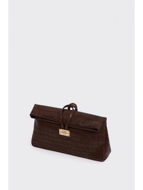 ELENA ATHANASIOU Downtown Lunchbag Croco Dark Brown Κροκό Σκούρο Καφέ Τσαντάκι