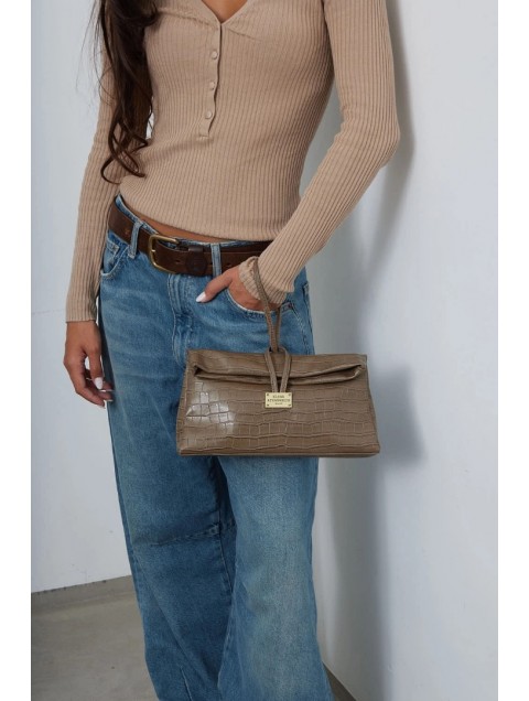 ELENA ATHANASIOU Downtown Lunchbag Croco Havana Κροκό Τσαντάκι στο Χρώμα του Πούρου