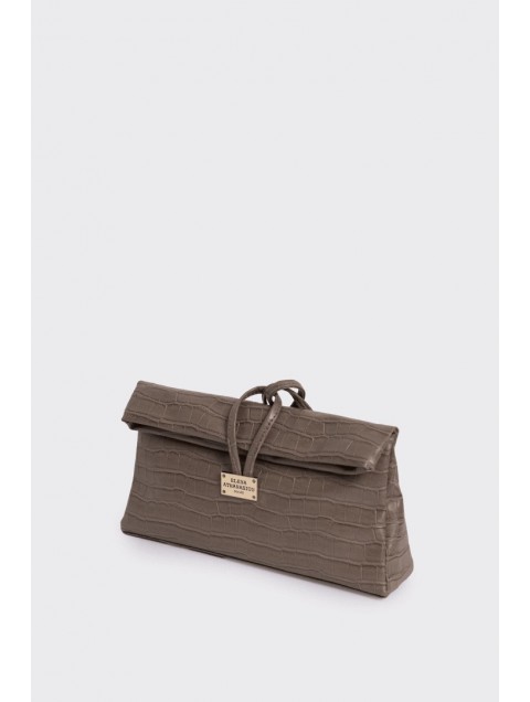 ELENA ATHANASIOU Downtown Lunchbag Croco Havana Κροκό Τσαντάκι στο Χρώμα του Πούρου