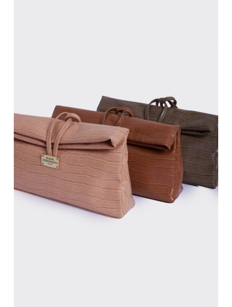 ELENA ATHANASIOU Downtown Lunchbag Croco Nude Κροκό Νουντ Τσαντάκι