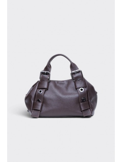 ELENA ATHANASIOU Hug Bag Leather Small Espresso Brown Σκούρο Καφέ Δερμάτινη Τσάντα