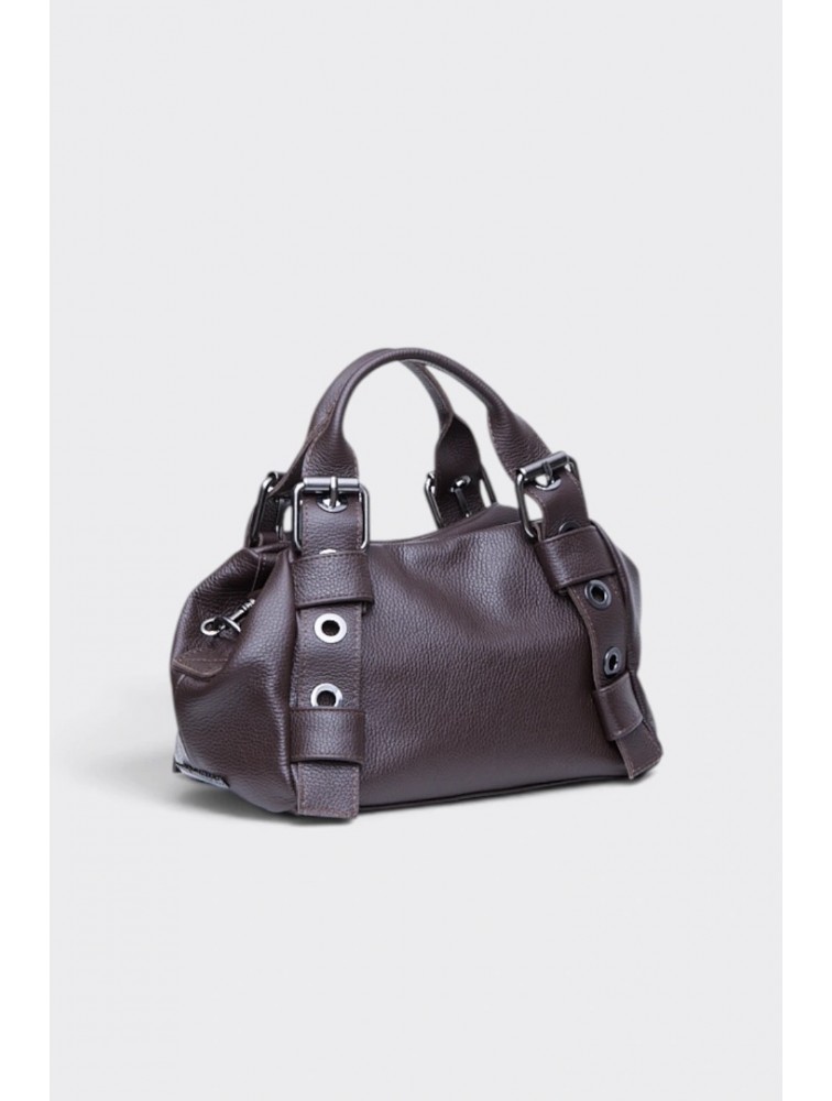 ELENA ATHANASIOU Hug Bag Leather Small Espresso Brown Σκούρο Καφέ Δερμάτινη Τσάντα