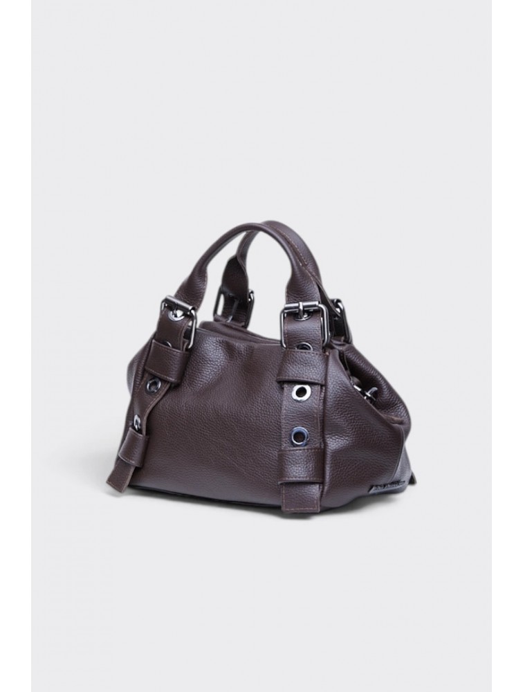 ELENA ATHANASIOU Hug Bag Leather Small Espresso Brown Σκούρο Καφέ Δερμάτινη Τσάντα