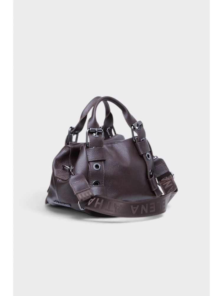 ELENA ATHANASIOU Hug Bag Leather Small Espresso Brown Σκούρο Καφέ Δερμάτινη Τσάντα