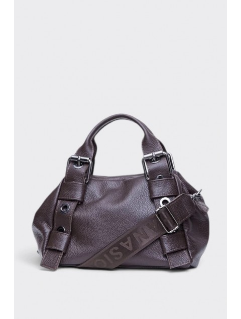 ELENA ATHANASIOU Hug Bag Leather Small Espresso Brown Σκούρο Καφέ Δερμάτινη Τσάντα