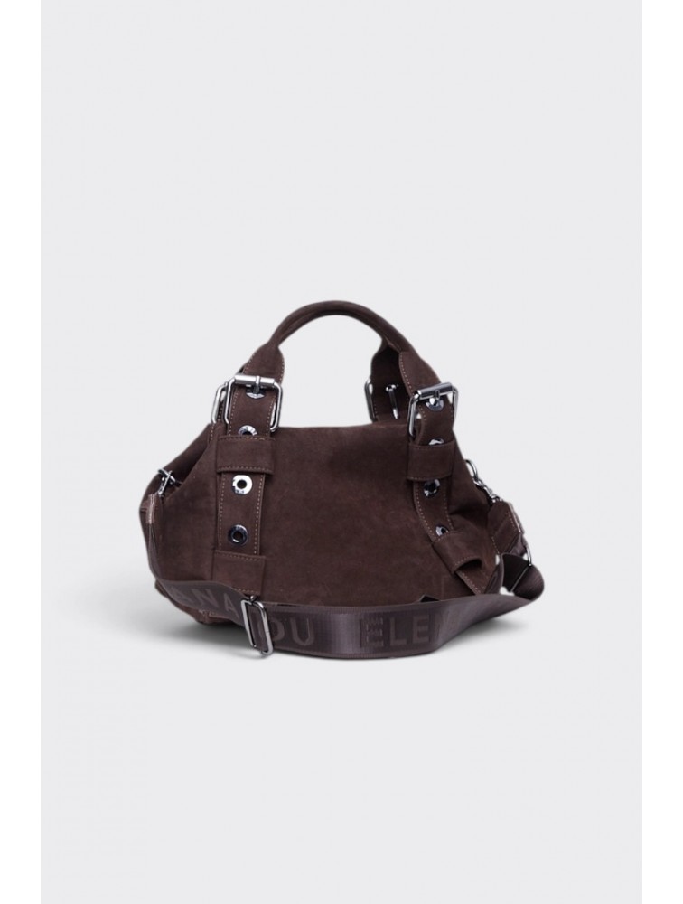 ELENA ATHANASIOU Hug Bag Suede Small Brown Καφέ Σουέντ Τσάντα