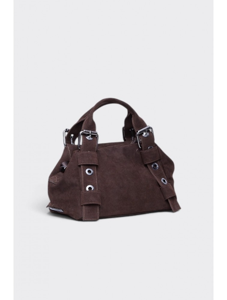 ELENA ATHANASIOU Hug Bag Suede Small Brown Καφέ Σουέντ Τσάντα