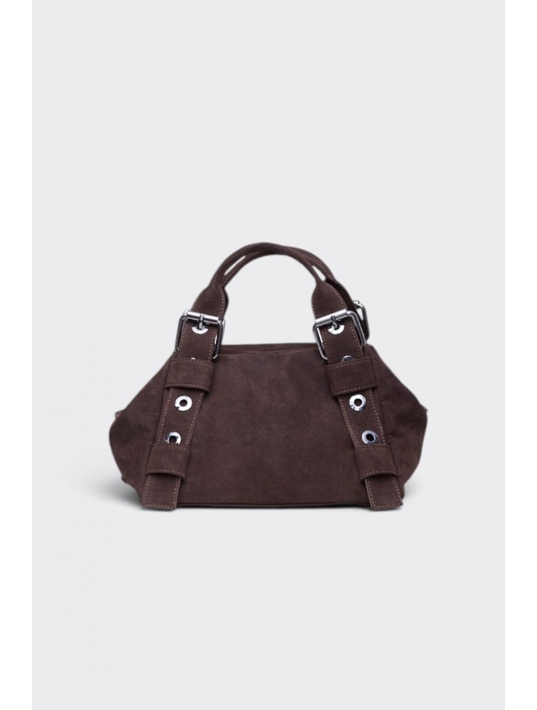 ELENA ATHANASIOU Hug Bag Suede Small Brown Καφέ Σουέντ Τσάντα