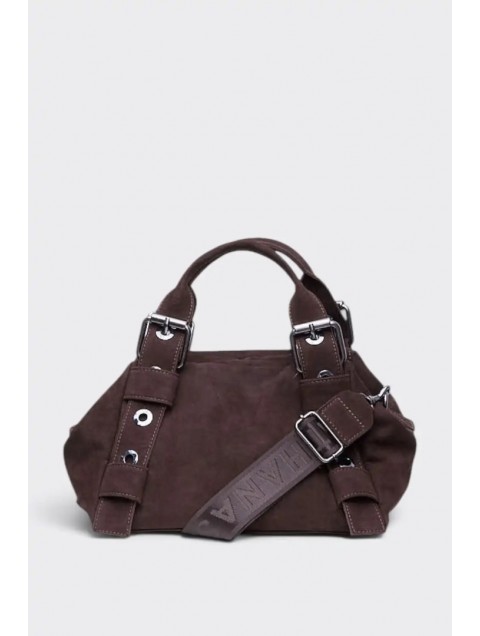 ELENA ATHANASIOU Hug Bag Suede Small Brown Καφέ Σουέντ Τσάντα