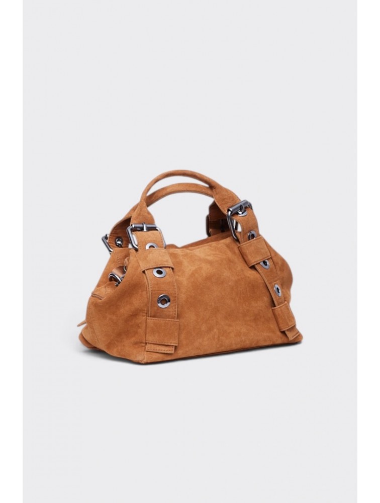 ELENA ATHANASIOU Hug Bag Suede Small Camel Κάμελ Σουέντ Τσάντα