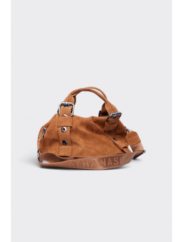 ELENA ATHANASIOU Hug Bag Suede Small Camel Κάμελ Σουέντ Τσάντα