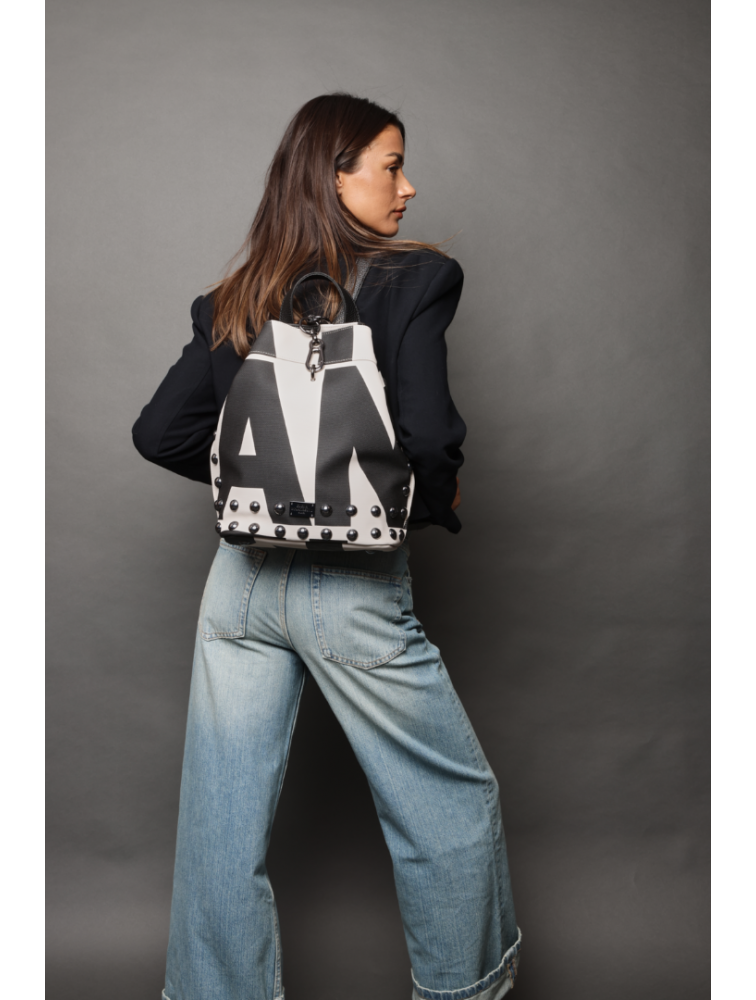 ELENA ATHANASIOU Hype Black N’ Metal Backpack EA Logo Ασπρόμαυρη Γυναικεία Τσάντα Πλάτης
