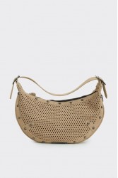 ELENA ATHANASIOU Hype Net Suede Baguette Bag  Beige