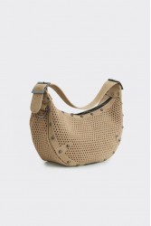ELENA ATHANASIOU Hype Net Suede Baguette Bag  Beige