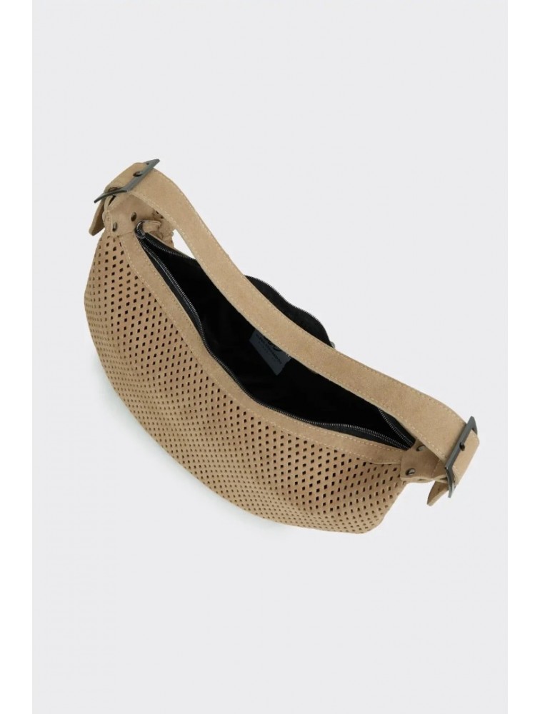 ELENA ATHANASIOU Hype Net Suede Baguette Bag  Beige
