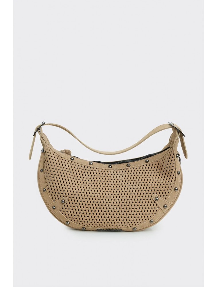 ELENA ATHANASIOU Hype Net Suede Baguette Bag  Beige