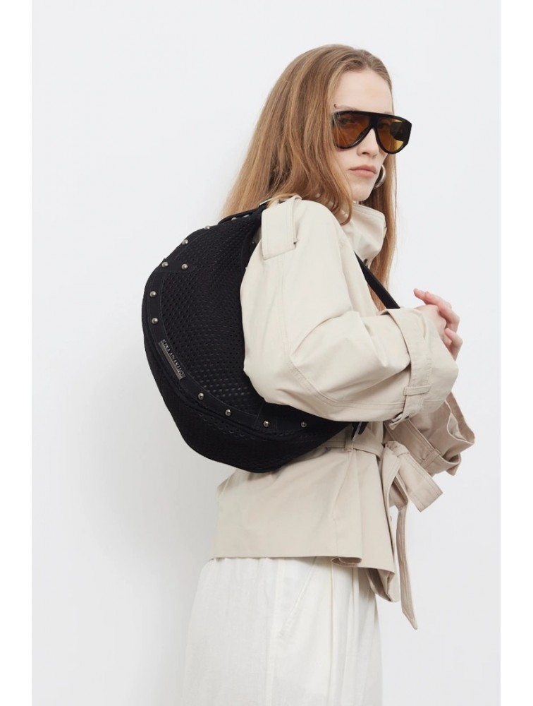 ELENA ATHANASIOU Hype Net Suede Baguette Bag  Black