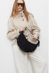 ELENA ATHANASIOU Hype Net Suede Baguette Bag  Black