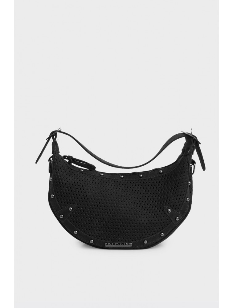 ELENA ATHANASIOU Hype Net Suede Baguette Bag  Black