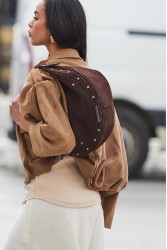 ELENA ATHANASIOU Hype Net Suede Baguette Bag  Brown