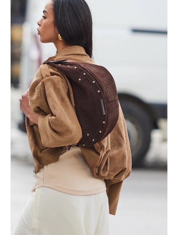 ELENA ATHANASIOU Hype Net Suede Baguette Bag  Brown
