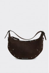 ELENA ATHANASIOU Hype Net Suede Baguette Bag  Brown