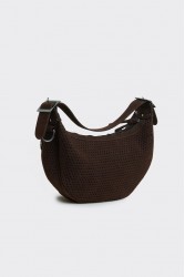 ELENA ATHANASIOU Hype Net Suede Baguette Bag  Brown