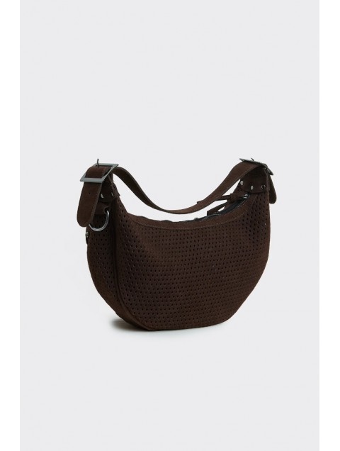 ELENA ATHANASIOU Hype Net Suede Baguette Bag  Brown