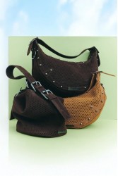 ELENA ATHANASIOU Hype Net Suede Baguette Bag  Brown