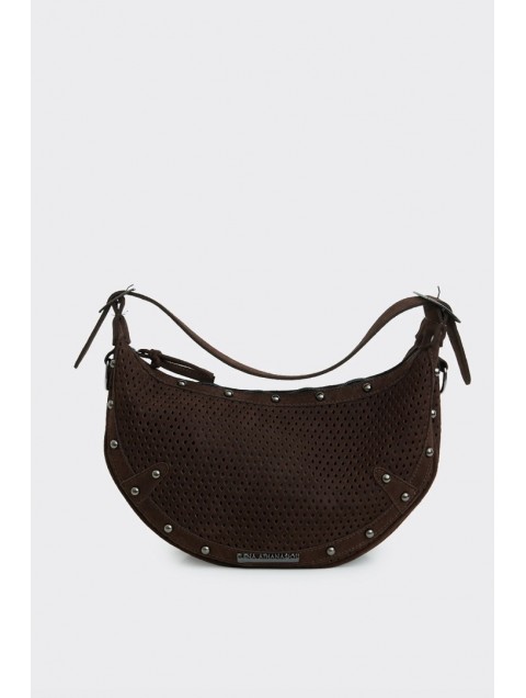 ELENA ATHANASIOU Hype Net Suede Baguette Bag  Brown