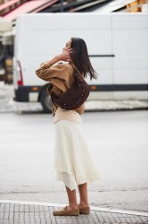 ELENA ATHANASIOU Hype Net Suede Baguette Bag  Brown