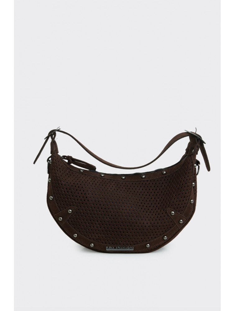 ELENA ATHANASIOU Hype Net Suede Baguette Bag  Brown