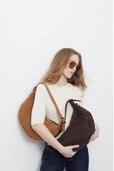 ELENA ATHANASIOU Hype Net Suede Baguette Bag  Taba