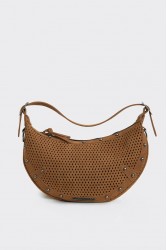 ELENA ATHANASIOU Hype Net Suede Baguette Bag  Taba