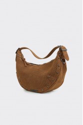 ELENA ATHANASIOU Hype Net Suede Baguette Bag  Taba