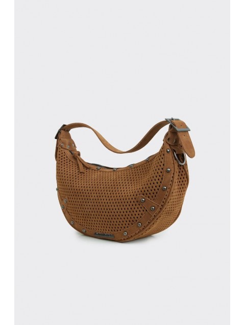 ELENA ATHANASIOU Hype Net Suede Baguette Bag  Taba