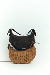 ELENA ATHANASIOU Hype Net Suede Baguette Bag  Taba