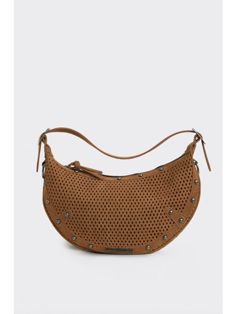 ELENA ATHANASIOU Hype Net Suede Baguette Bag  Taba
