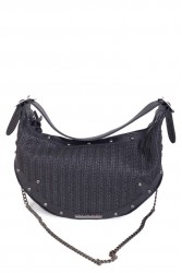ELENA ATHANASIOU Hype Vegan Baguette Straw Black Μαύρη Ψάθινη Γυναικεία Τσάντα Ώμου