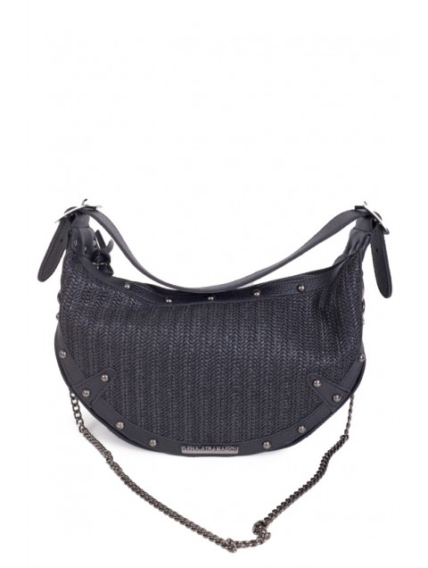 ELENA ATHANASIOU Hype Vegan Baguette Straw Black Μαύρη Ψάθινη Γυναικεία Τσάντα Ώμου
