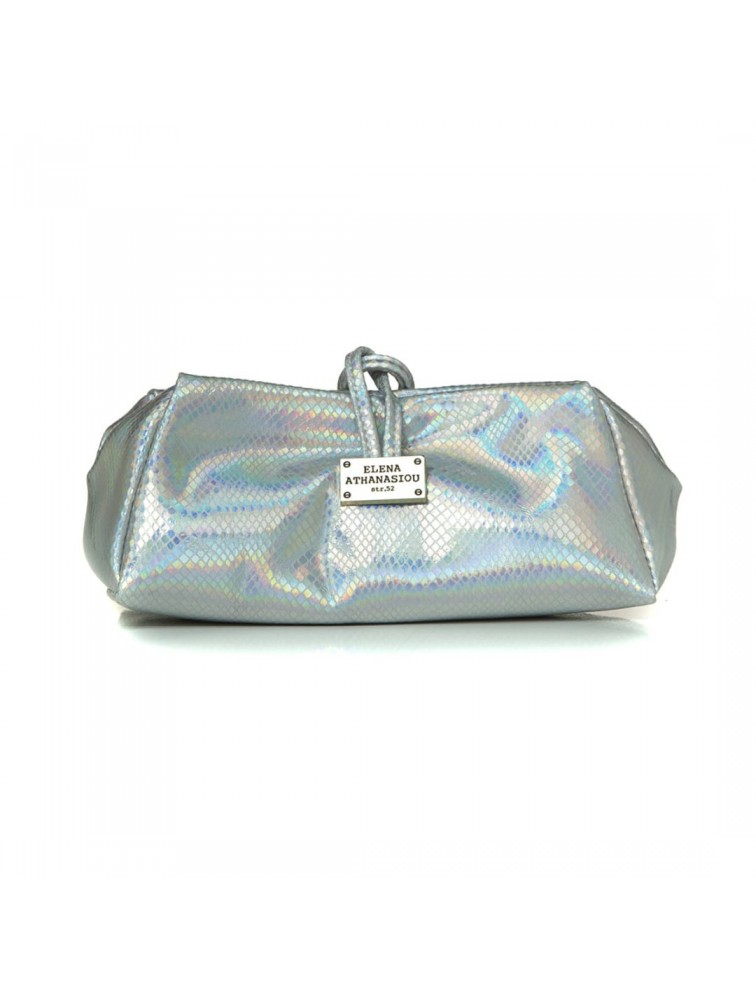 ELENA ATHANASIOU Large Glitter Silver Ασημί Γυναικείο Τσαντάκι Χειρός