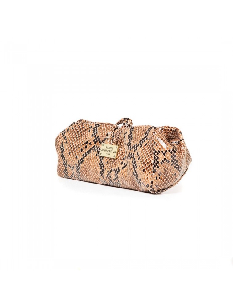 ELENA ATHANASIOU Large Snake Pattern Havana Καφέ Γυναικείο Τσαντάκι Χειρός